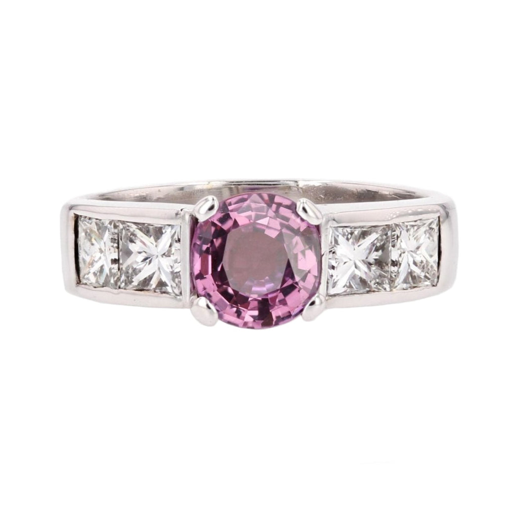 Bague Saphir rose et diamants en or blanc - Castafiore