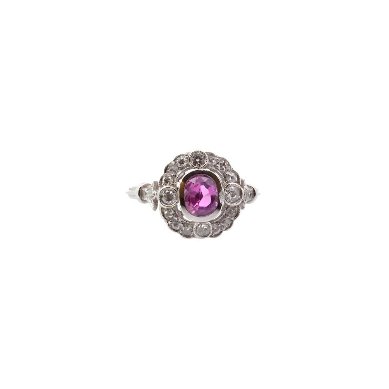 Bague saphir rose et diamants en platine - Castafiore