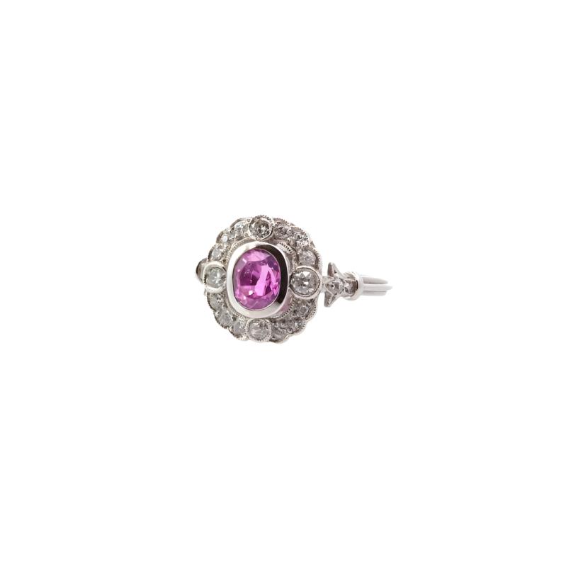 Bague saphir rose et diamants en platine - Castafiore