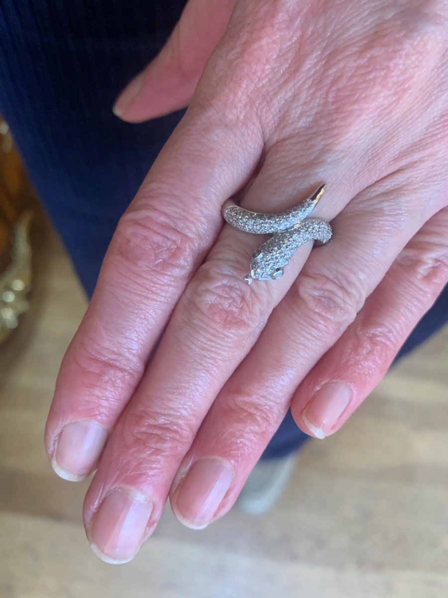 Bague Serpent Diamants Or Gris 18 Carats - Castafiore