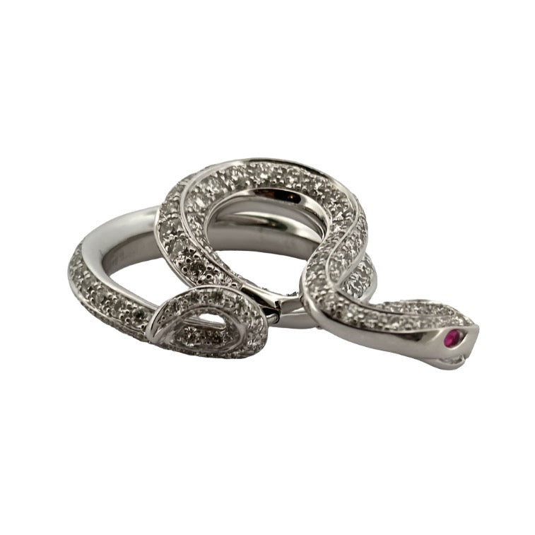 Bague Serpent en or blanc, rubis et diamants - Castafiore