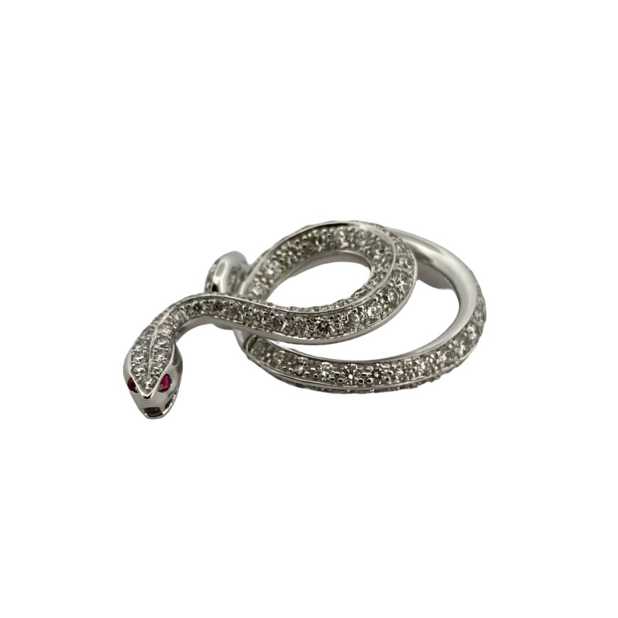 Bague Serpent en or blanc, rubis et diamants - Castafiore