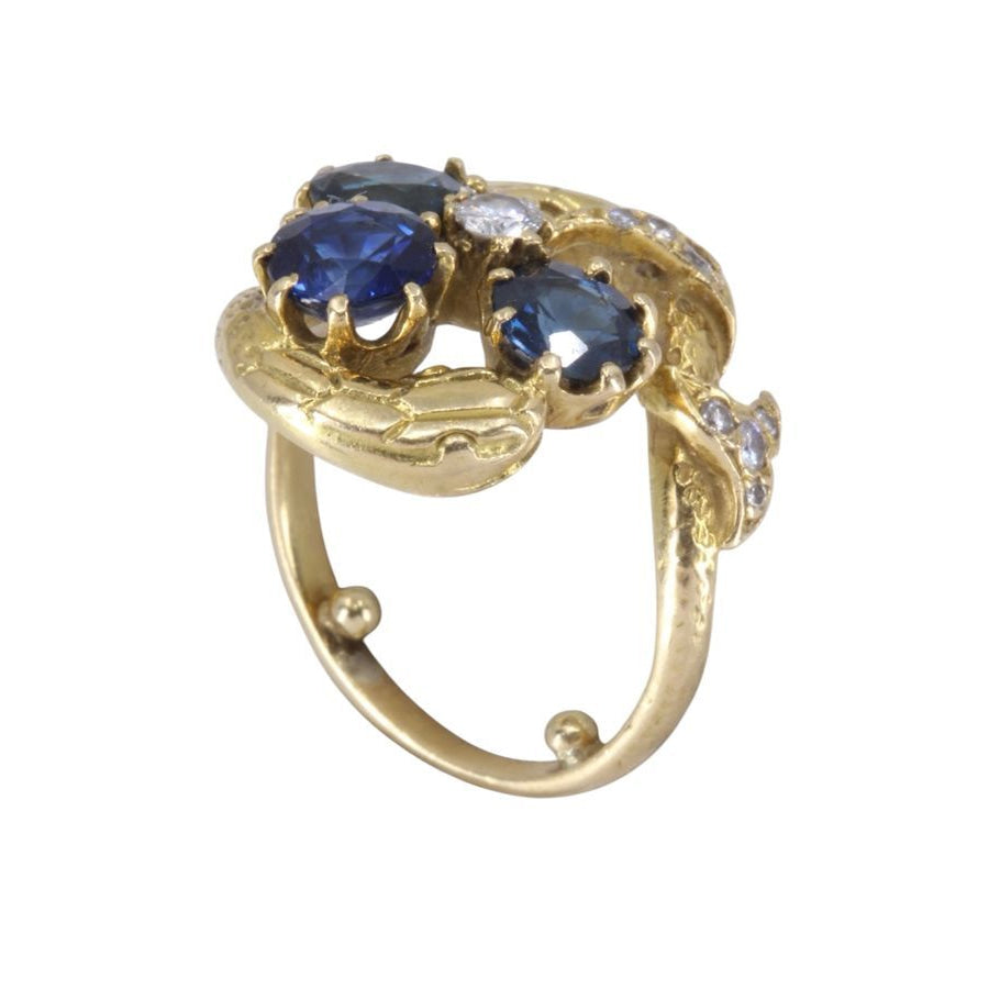 bague serpents en or jaune saphirs et diamants - Castafiore
