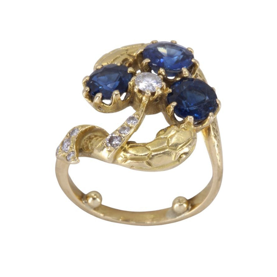 bague serpents en or jaune saphirs et diamants - Castafiore