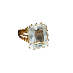 Bague Sertie d'Une Aigue Marine, Or Jaune 18 Carats. - Castafiore