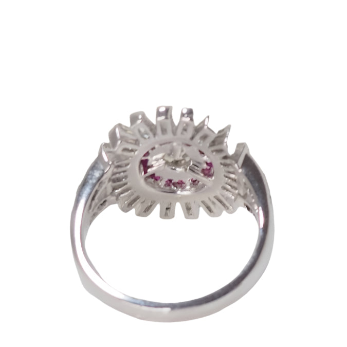 Bague Soleil en or blanc, rubis calibrés et diamants - Castafiore