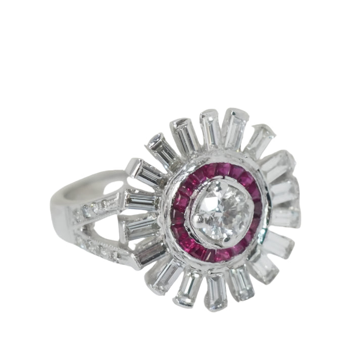 Bague Soleil en or blanc, rubis calibrés et diamants - Castafiore