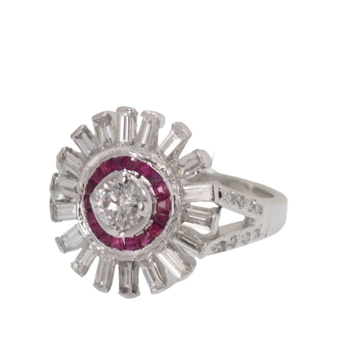 Bague Soleil en or blanc, rubis calibrés et diamants - Castafiore