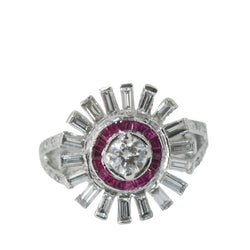 Bague Soleil en or blanc, rubis calibrés et diamants - Castafiore