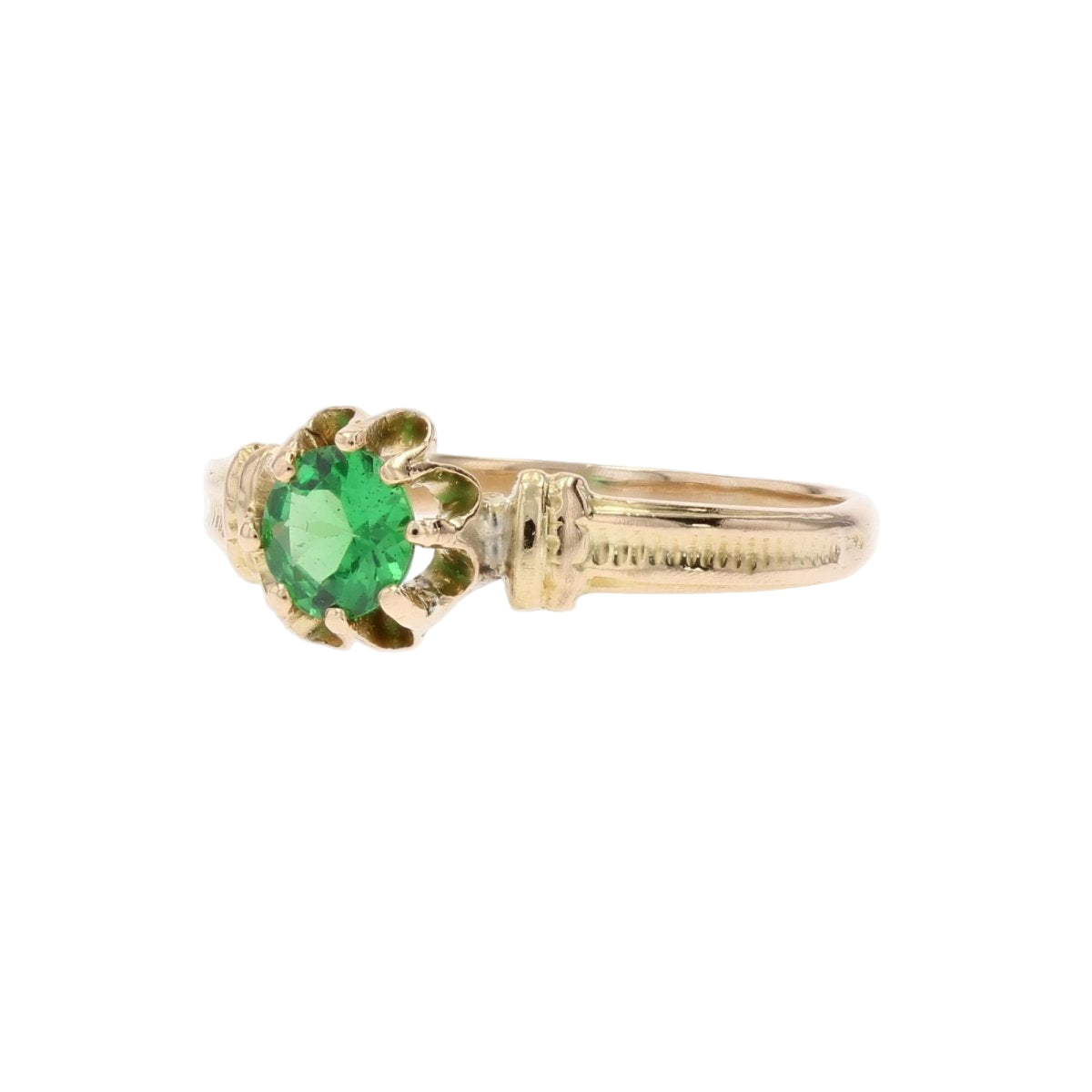 Bague Solitaire ancienne en or jaune et grenat vert - Castafiore