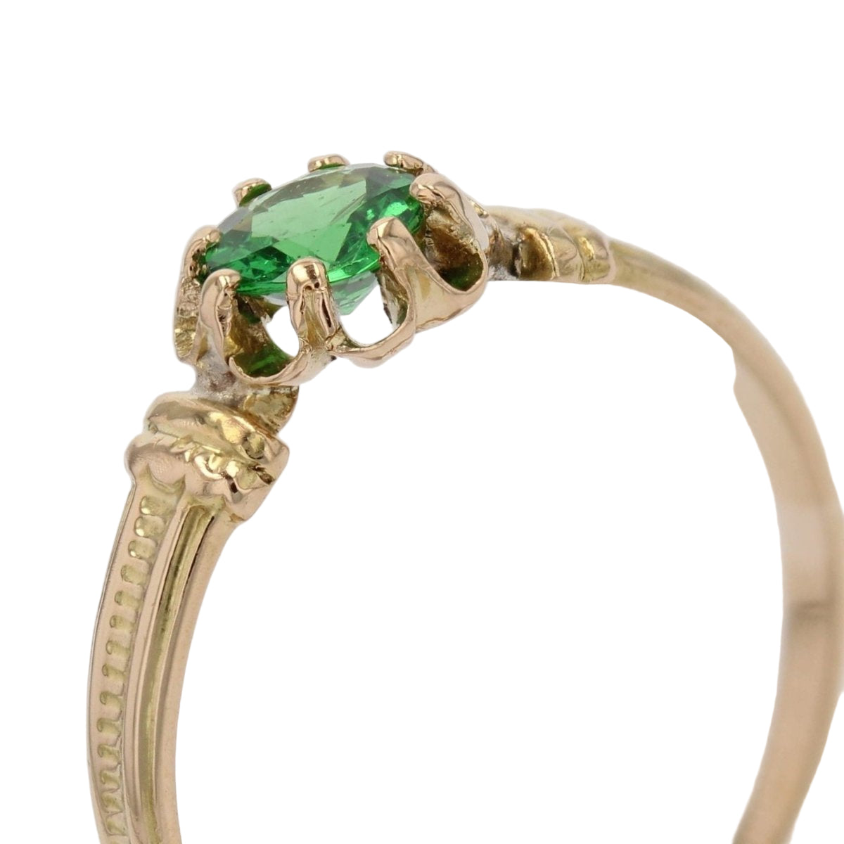 Bague Solitaire ancienne en or jaune et grenat vert - Castafiore