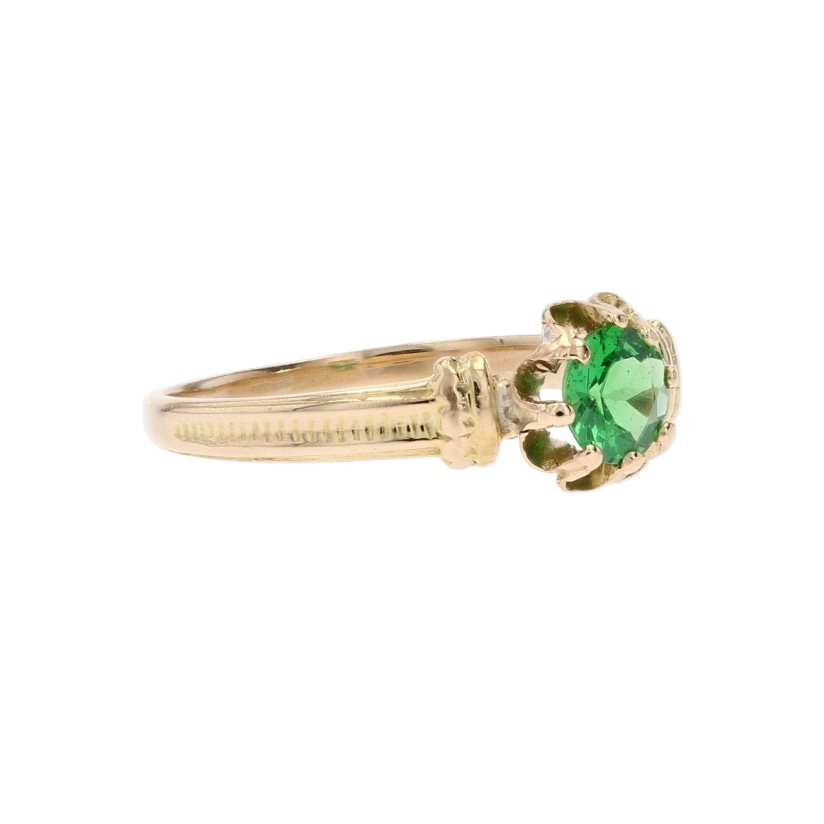 Bague Solitaire ancienne en or jaune et grenat vert - Castafiore