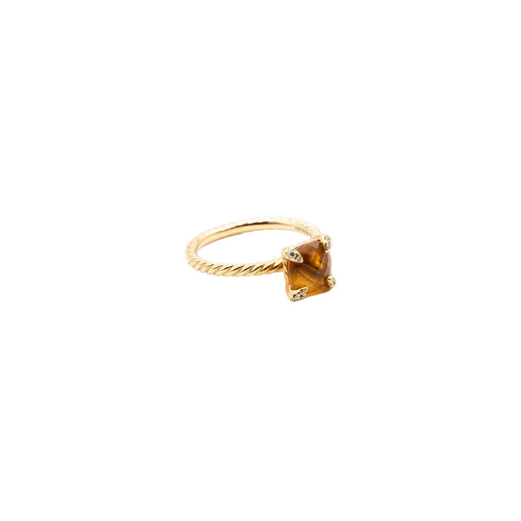 Bague Solitaire DAVID YURMAN "Chatelaine" en or jaune, citrine et diamants - Castafiore