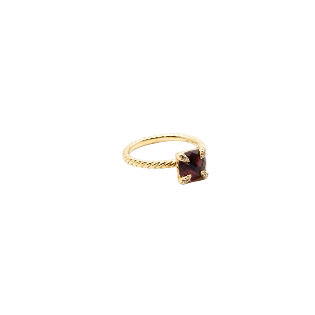 Bague Solitaire DAVID YURMAN "Chatelaine" en or jaune, grenat et diamants - Castafiore