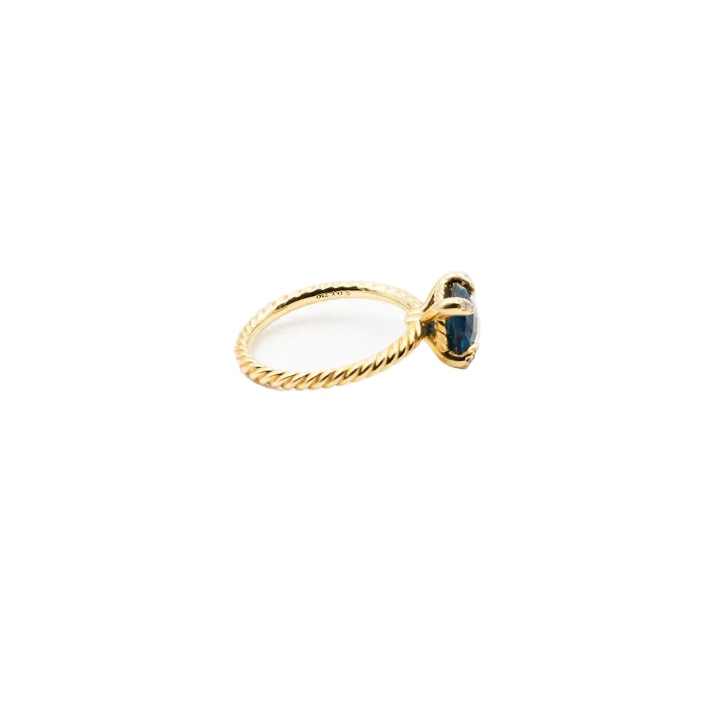 Bague Solitaire DAVID YURMAN "Chatelaine" en or jaune, topaze bleue et diamants - Castafiore