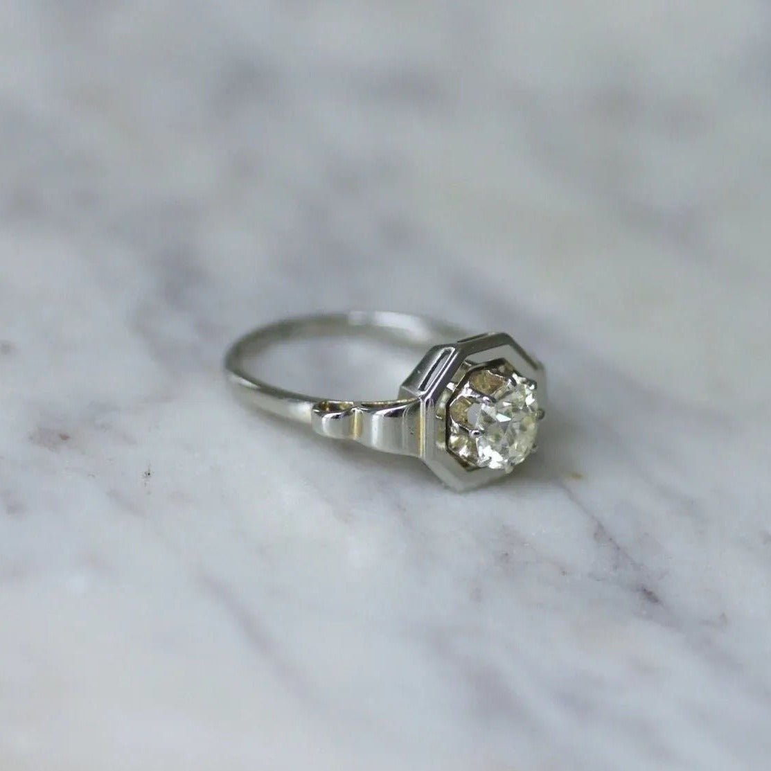 Bague Solitaire Diamant 0.90 Ct Art Deco - Castafiore