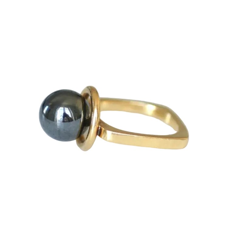 Bague Solitaire DINH VAN en or jaune et hématite - Castafiore
