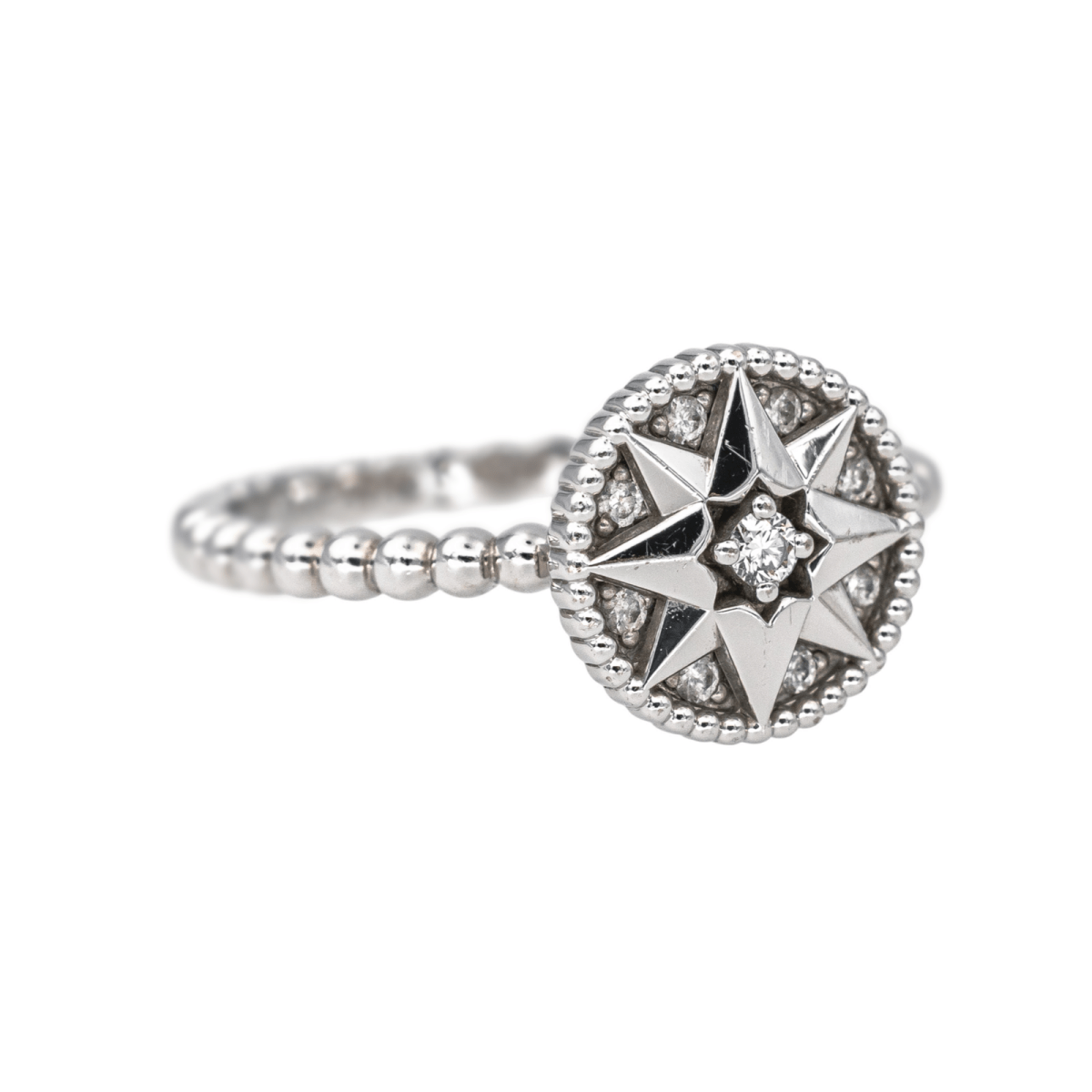 Bague Solitaire DIOR "Rose des Vents" en or blanc et diamants - Castafiore