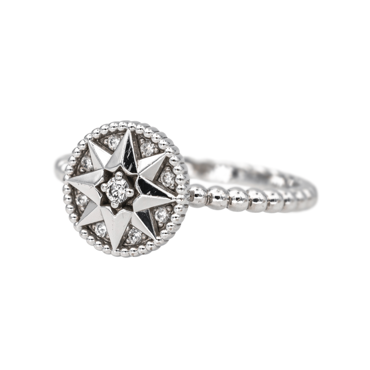 Bague Solitaire DIOR "Rose des Vents" en or blanc et diamants - Castafiore