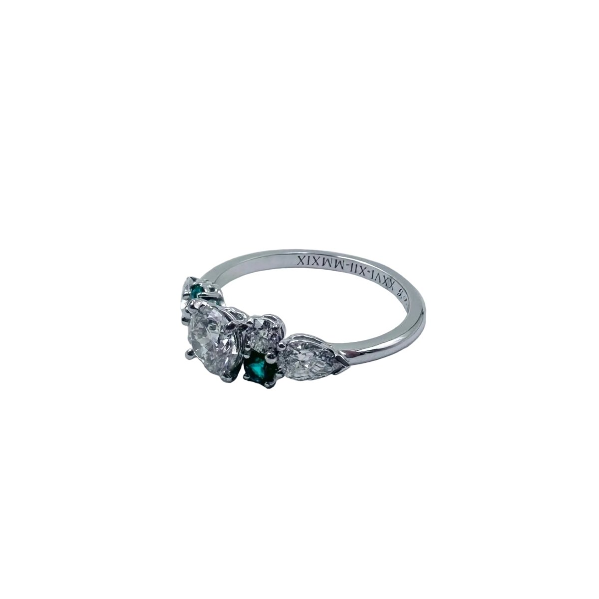 Bague Solitaire en or blanc, diamants et émeraudes - Castafiore