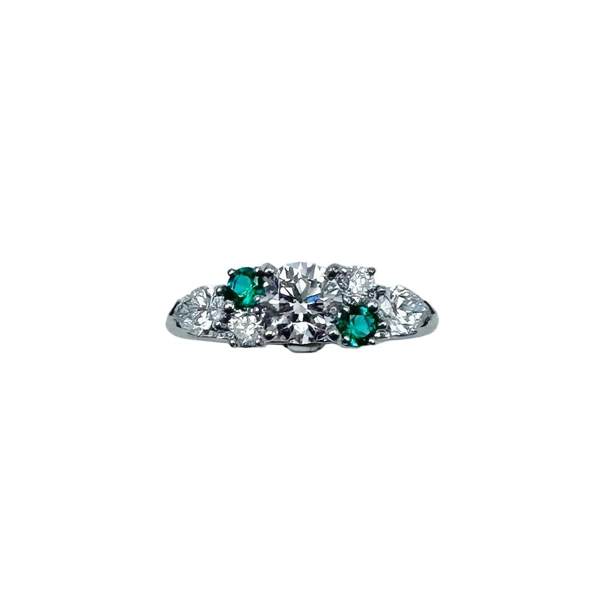 Bague Solitaire en or blanc, diamants et émeraudes - Castafiore