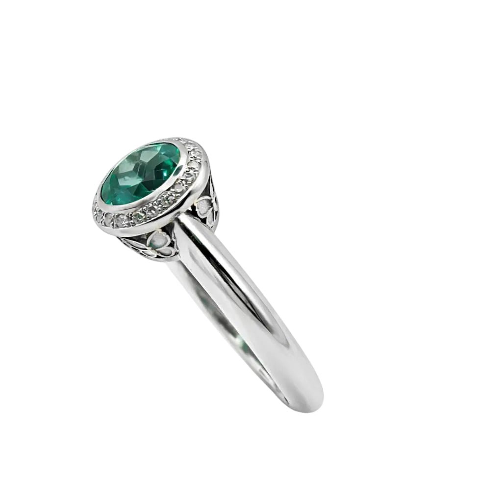 Bague Solitaire en or blanc, émeraude, et diamants - Castafiore