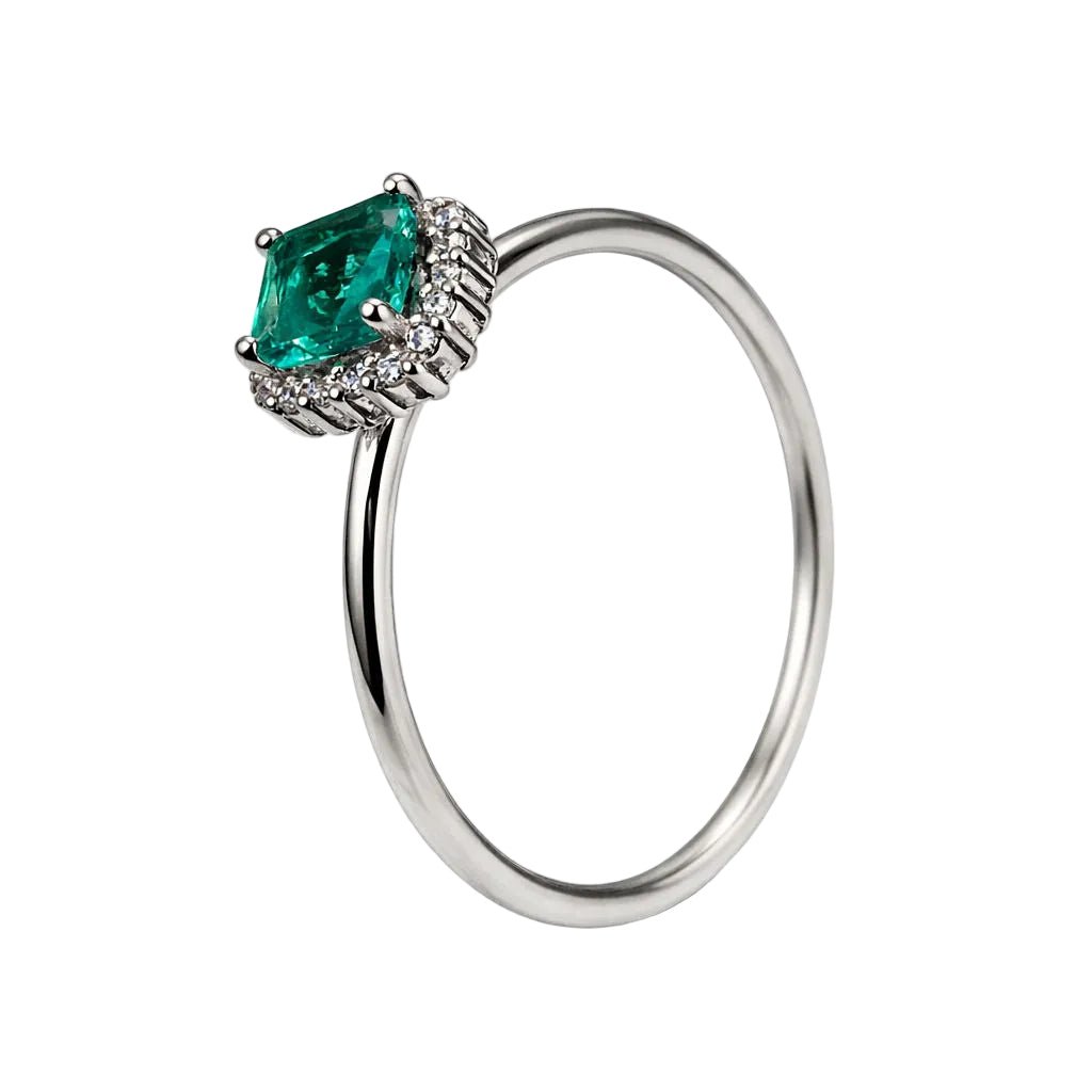 Bague Solitaire en or blanc, émeraude et diamants - Castafiore