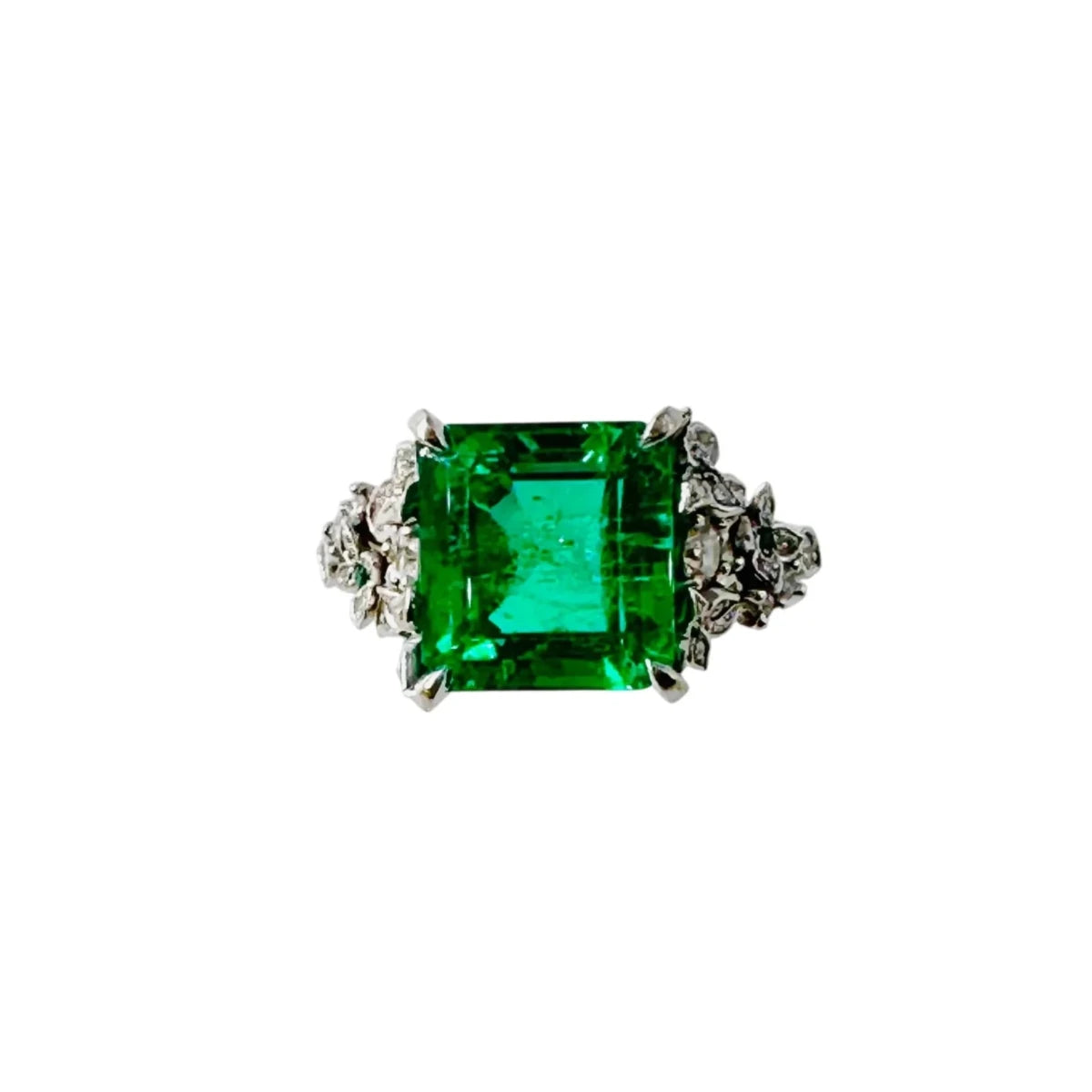 Bague Solitaire en or blanc, émeraude et diamants - Castafiore