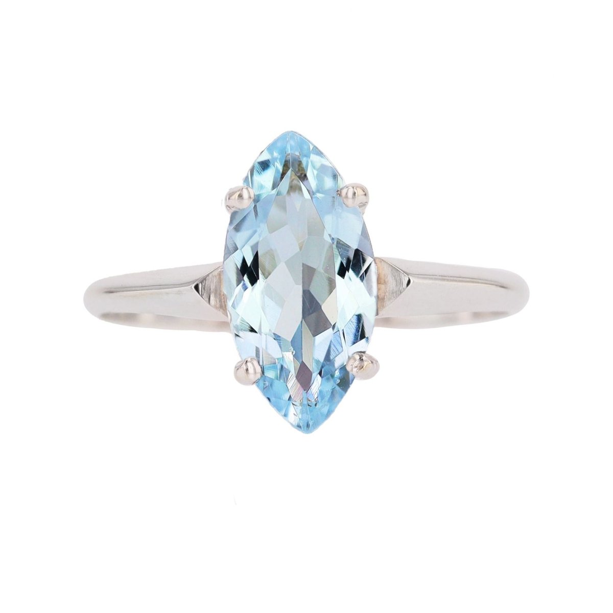 Bague Solitaire en or blanc et aigue - marine - Castafiore