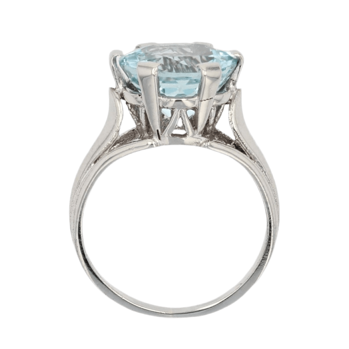 Bague Solitaire en or blanc et aigue - marine - Castafiore
