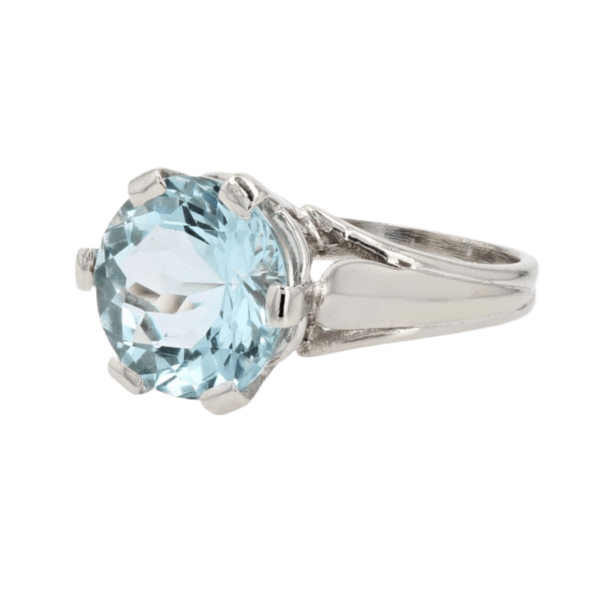 Bague Solitaire en or blanc et aigue - marine - Castafiore