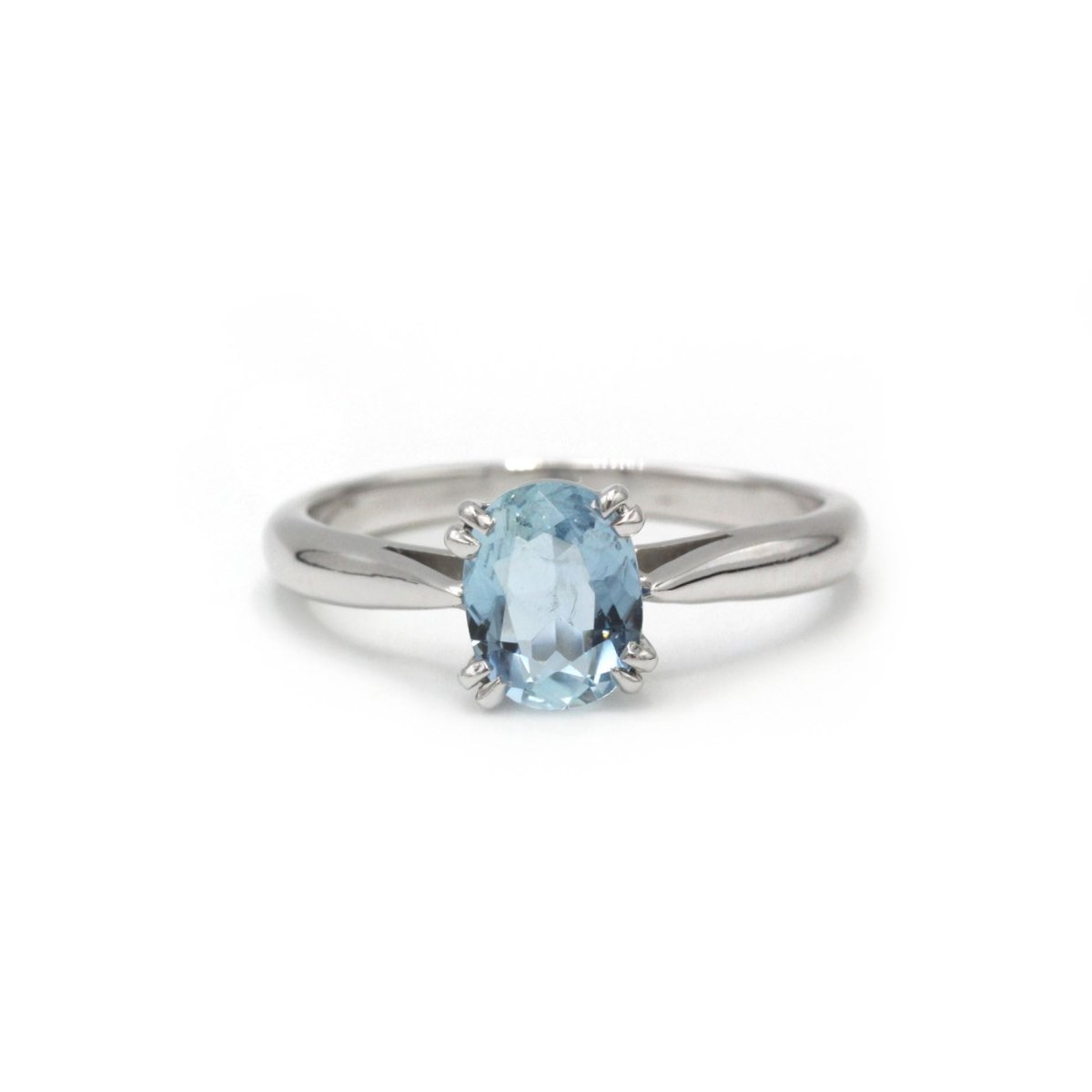 Bague Solitaire en or blanc et aigue - marine - Castafiore