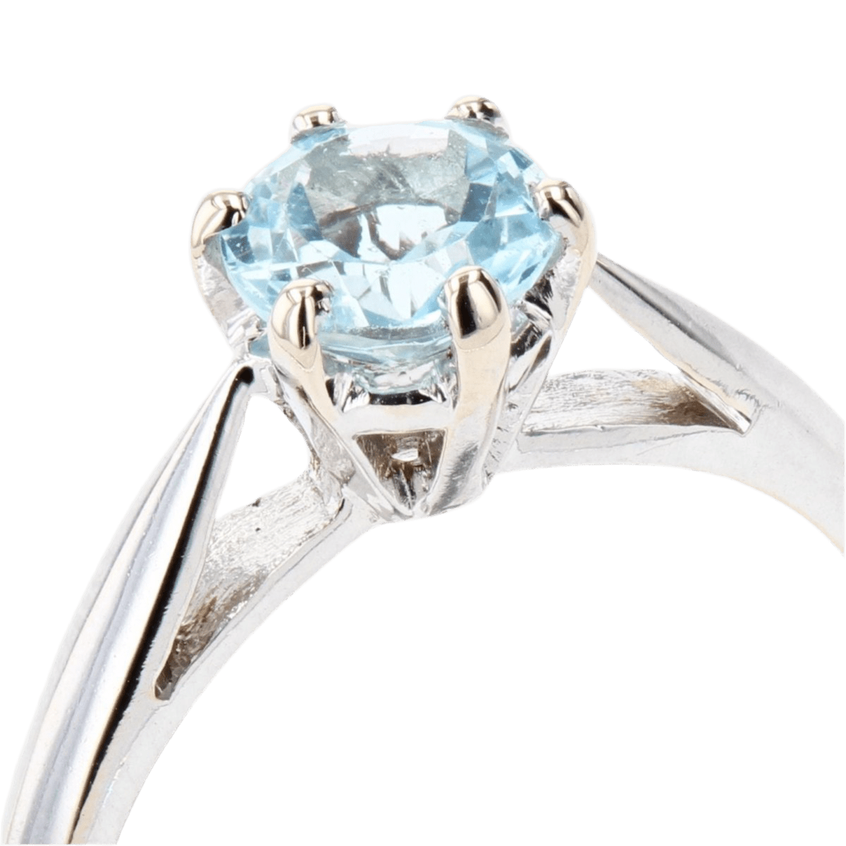 Bague Solitaire en or blanc et aigue - marine - Castafiore