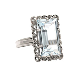 Bague Solitaire en or blanc et aigue-marine - Castafiore