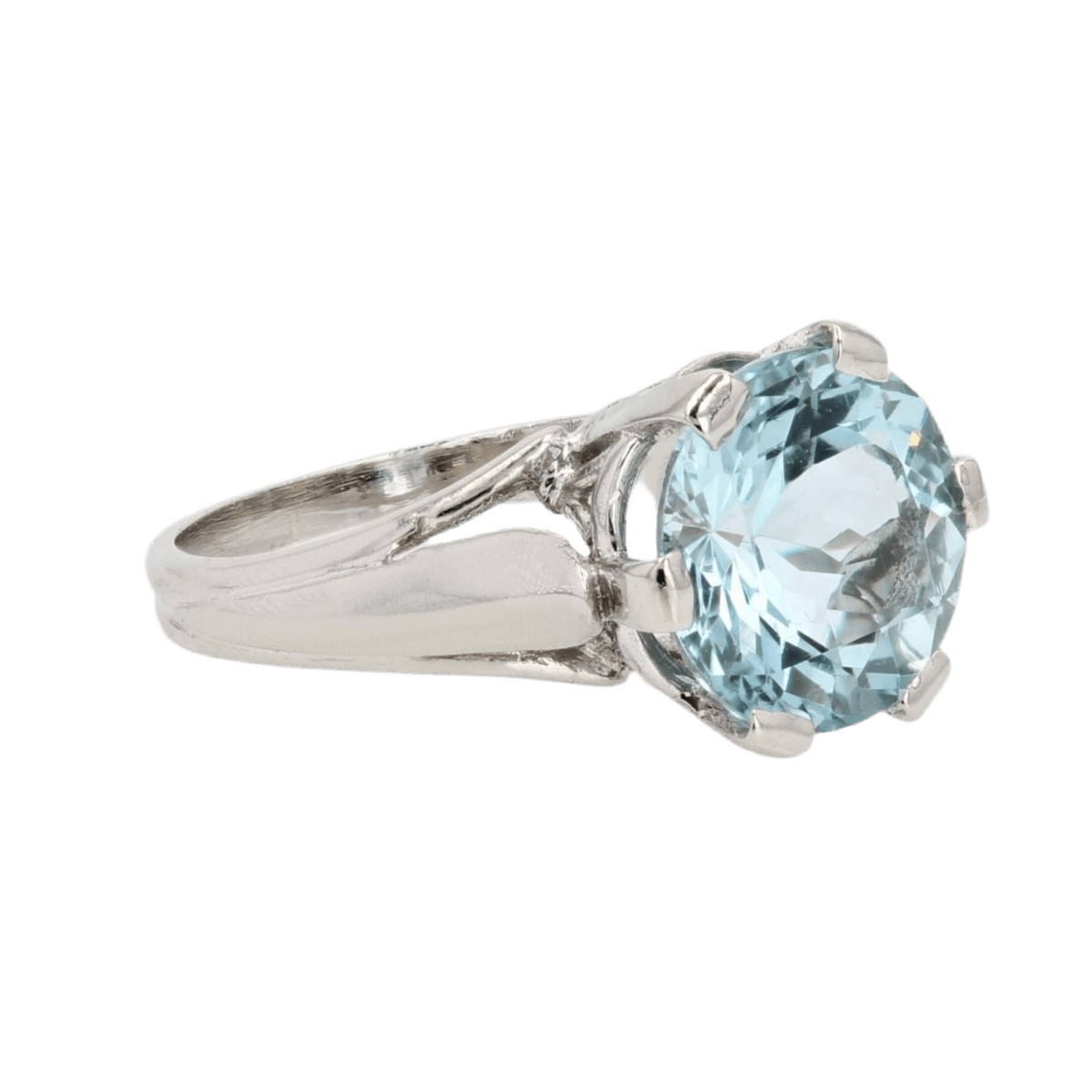 Bague Solitaire en or blanc et aigue - marine - Castafiore