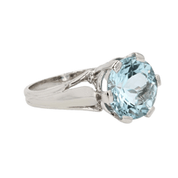 Bague Solitaire en or blanc et aigue - marine - Castafiore