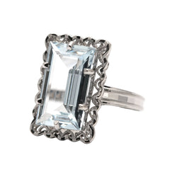 Bague Solitaire en or blanc et aigue-marine - Castafiore