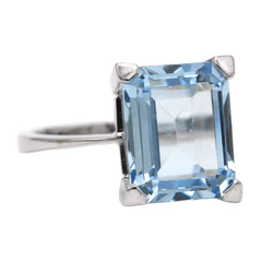 Bague Solitaire en or blanc et aigue - marine - Castafiore