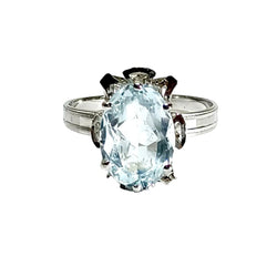 Bague Solitaire en or blanc et aigue - marine - Castafiore