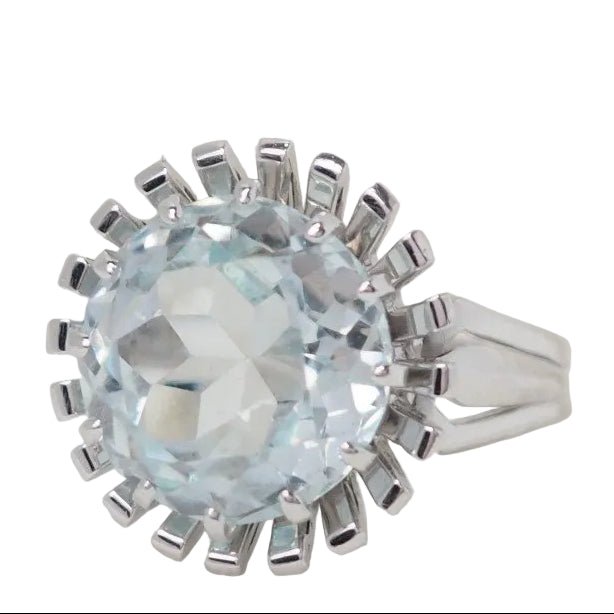 Bague Solitaire en or blanc et aigue-marine - Castafiore