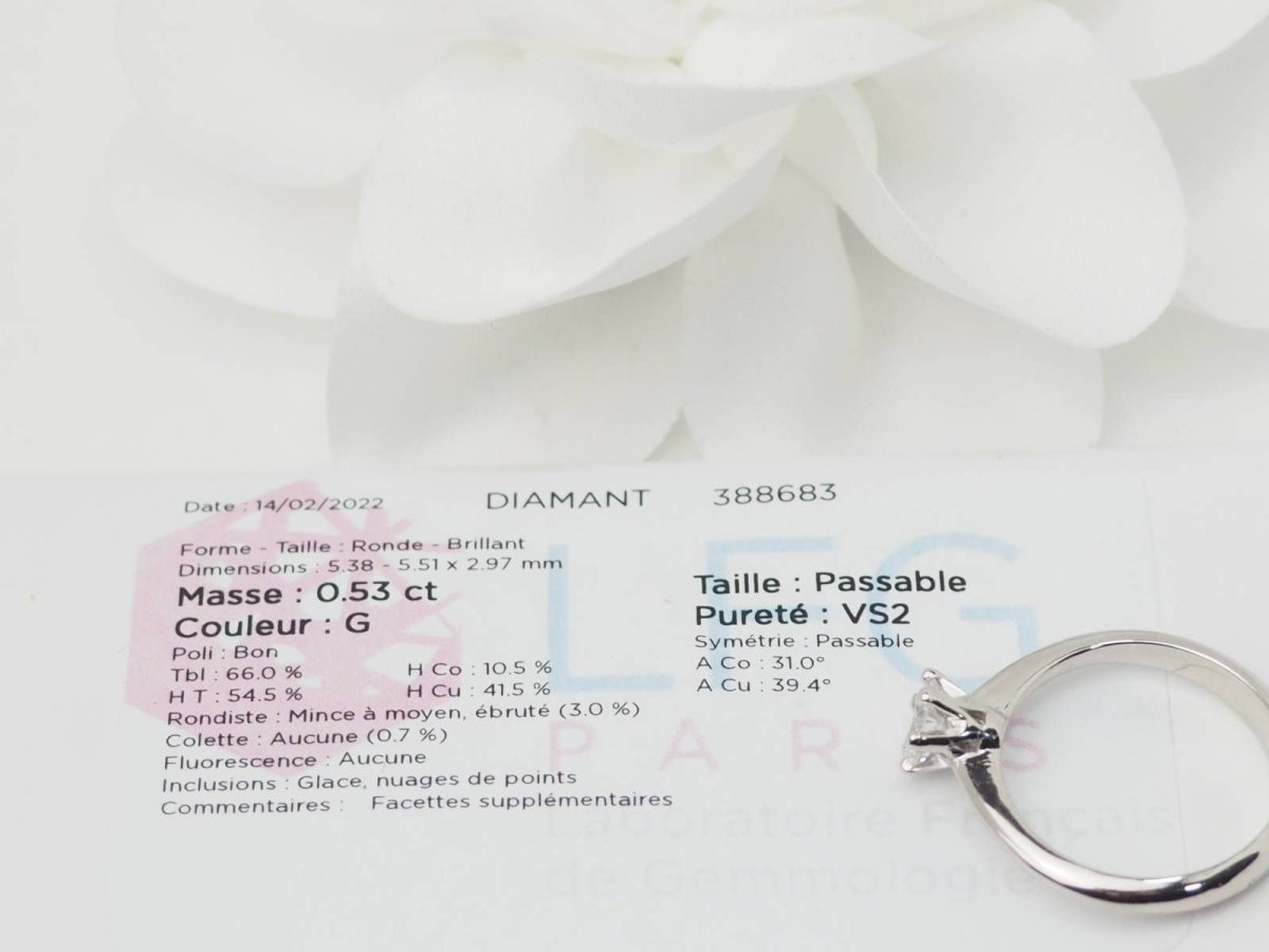 Bague solitaire en or blanc et diamant 0.53ct - Castafiore
