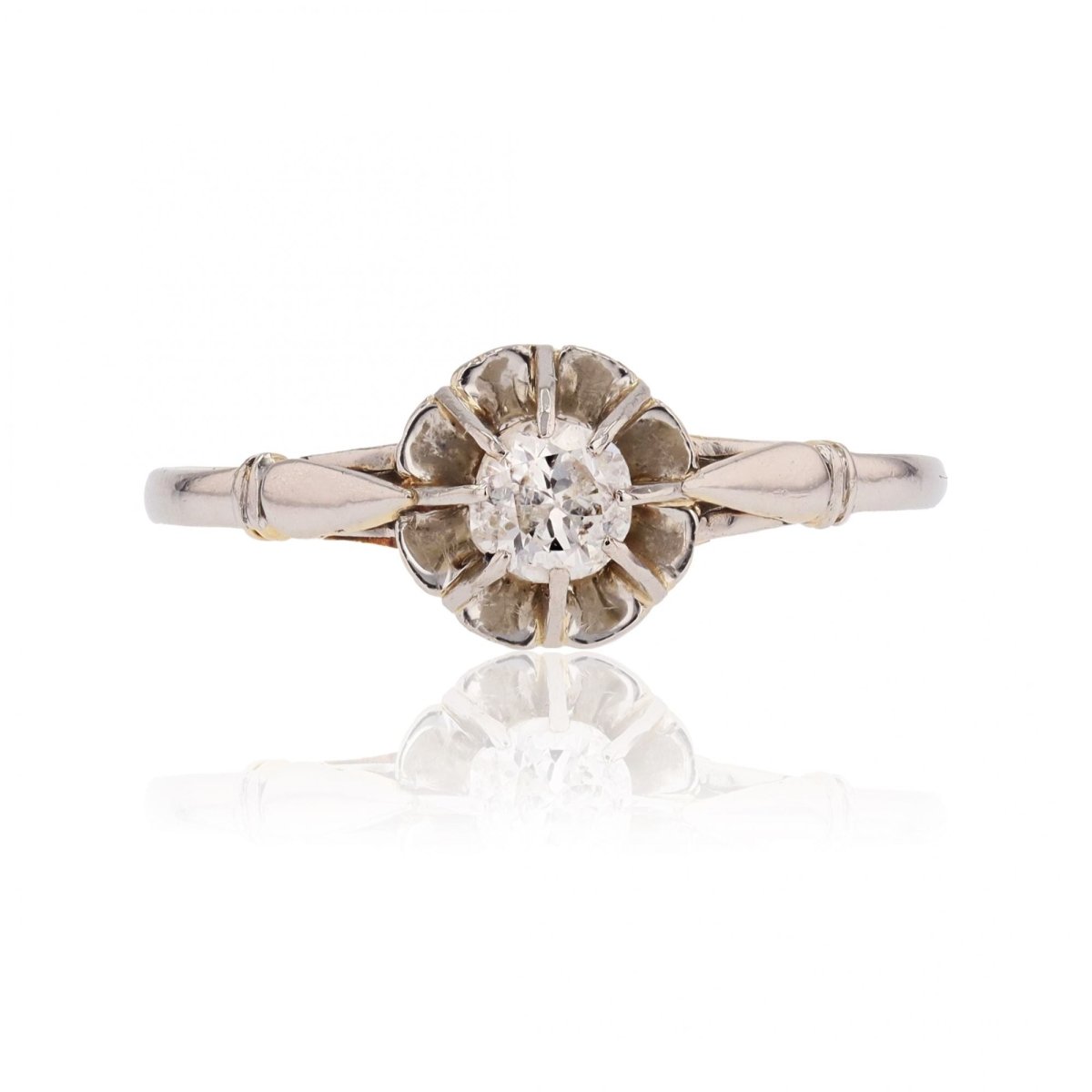 Bague Solitaire en or blanc et or jaune avec diamant - Castafiore