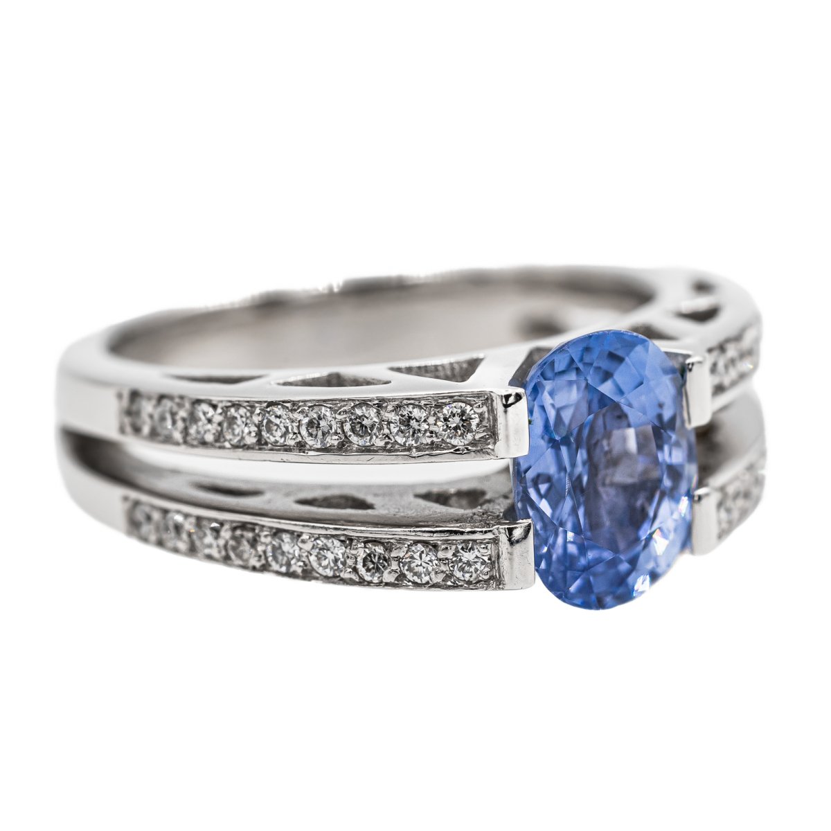 Bague Solitaire en Or blanc et Saphir - Castafiore