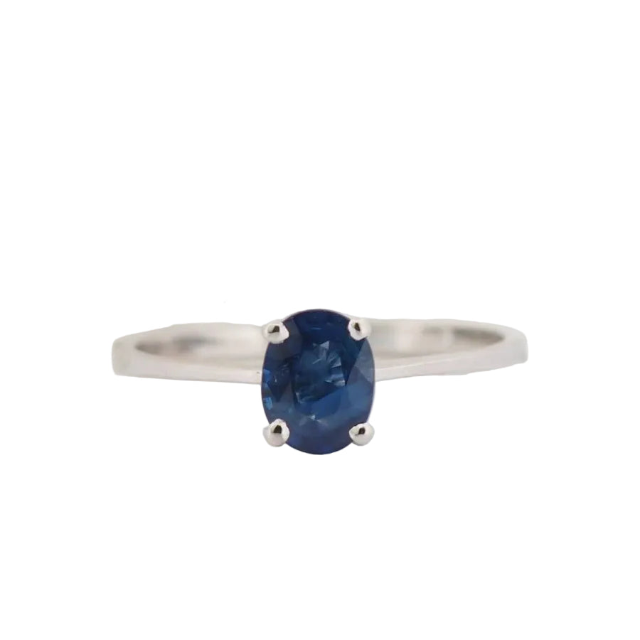 Bague solitaire en or blanc et saphir ovale - Castafiore