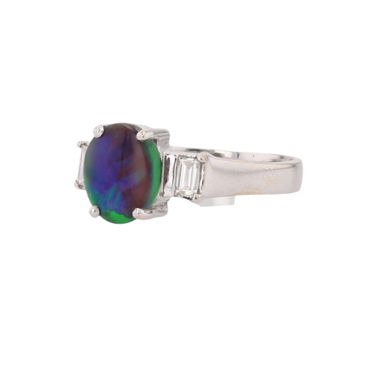 Bague Solitaire en or blanc, opale et diamants - Castafiore