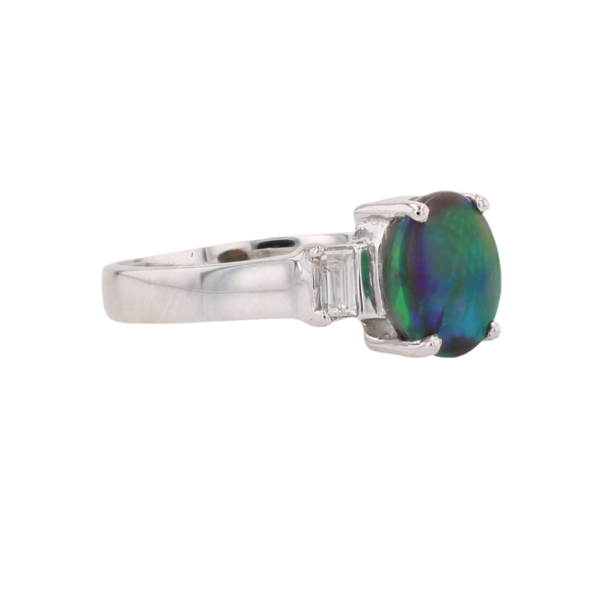Bague Solitaire en or blanc, opale et diamants - Castafiore