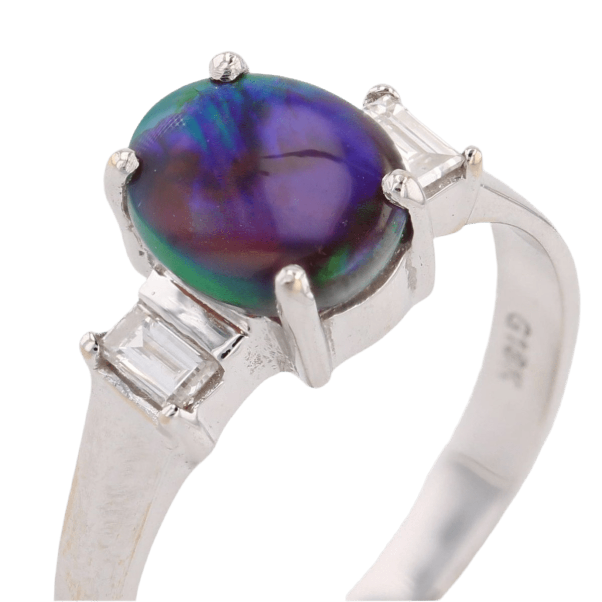 Bague Solitaire en or blanc, opale et diamants - Castafiore