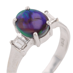 Bague Solitaire en or blanc, opale et diamants - Castafiore