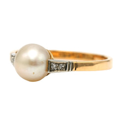 Bague Solitaire en or blanc, or jaune, perle et diamants - Castafiore