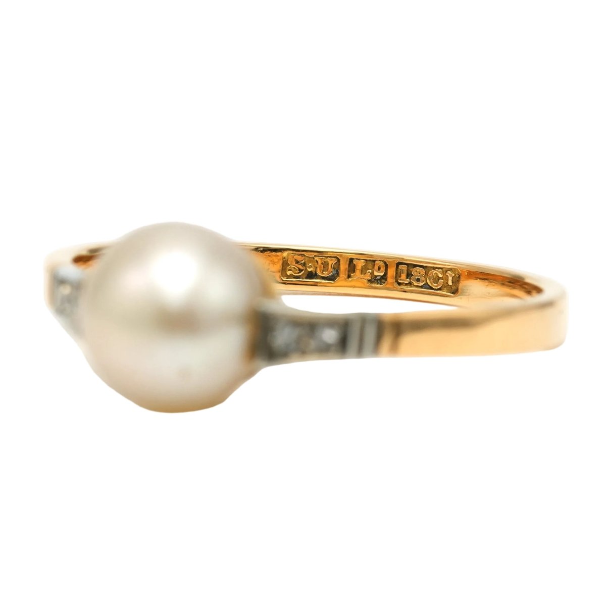 Bague Solitaire en or blanc, or jaune, perle et diamants - Castafiore